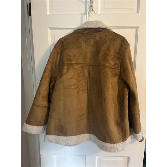 Old Navy Women’s Faux Brown Suede Shearling Jacket XL Vegan Western Boho Cozy - Picture 5 of 12